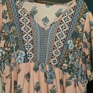 Floral V-Neck maxi dress- Pink and Blue